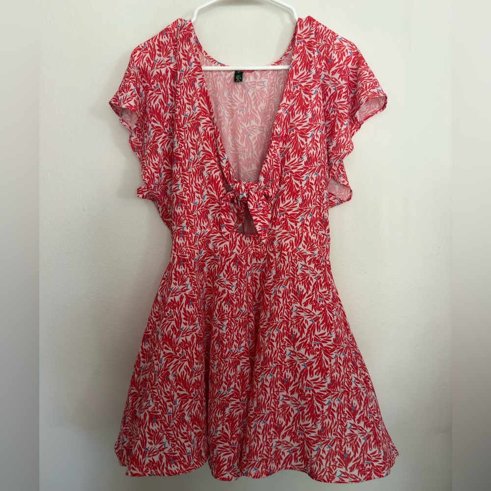Red and White Floral Romper